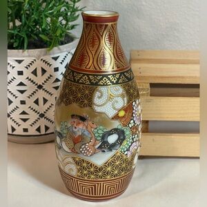 Authentic Japanese Kutani Sake Decanter | Gold & Red Porcelain Bud Vase | EUC